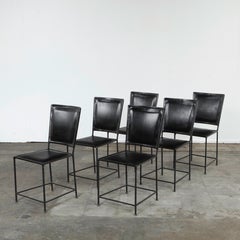 Set of 6 Leather and Iron Vintage Italian Dining Chairs 1970s