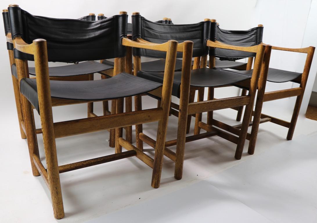 Danish Set of 6 Leather and Oak Dining Chairs by Ditte & Adrian Heath FDB Mobler