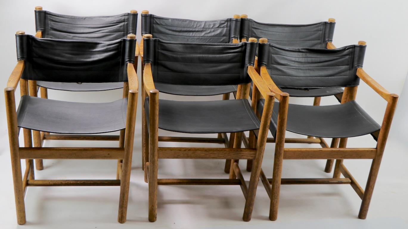 Set of 6 Leather and Oak Dining Chairs by Ditte & Adrian Heath FDB Mobler In Good Condition In New York, NY