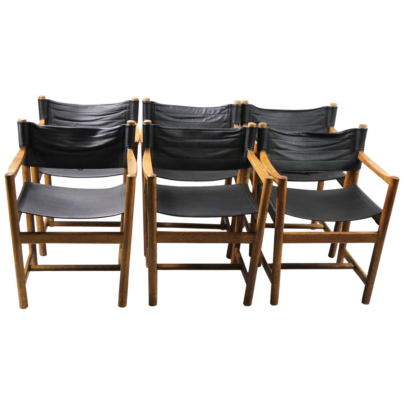 Set of 6 Leather and Oak Dining Chairs by Ditte & Adrian Heath FDB Mobler