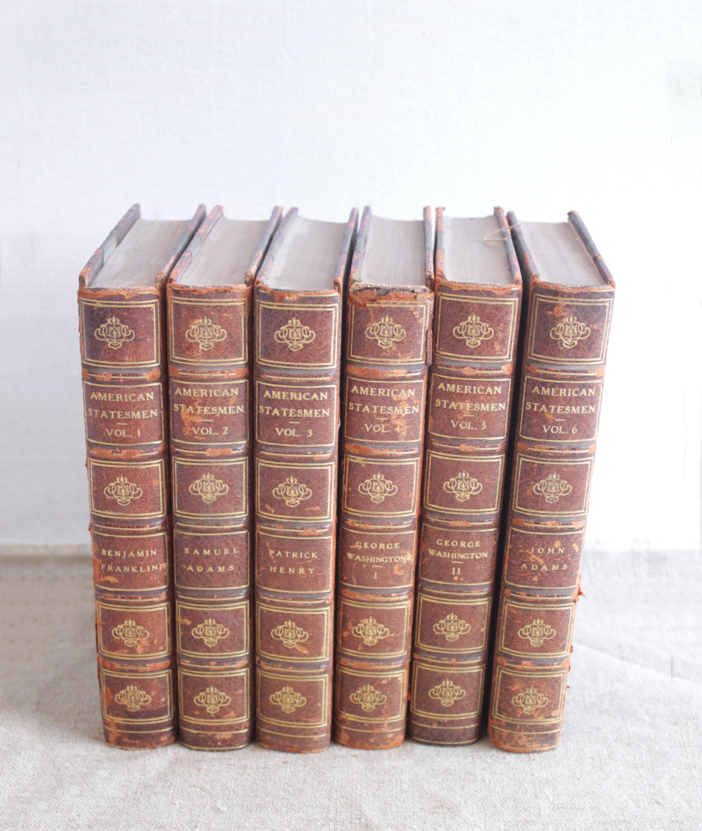 20th Century Set of 6 Leather Bound American Statesmen Antique Books