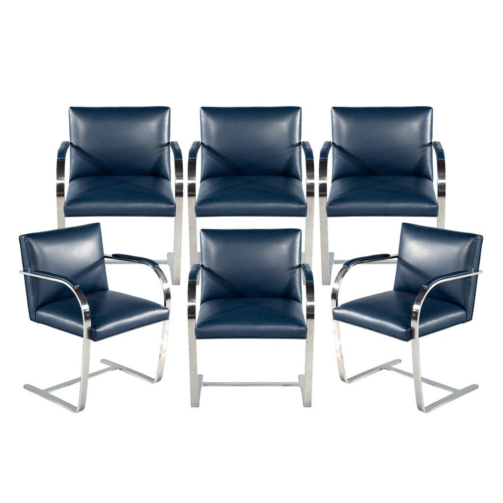 Set of 6 Leather Brno Dining Arm Chairs