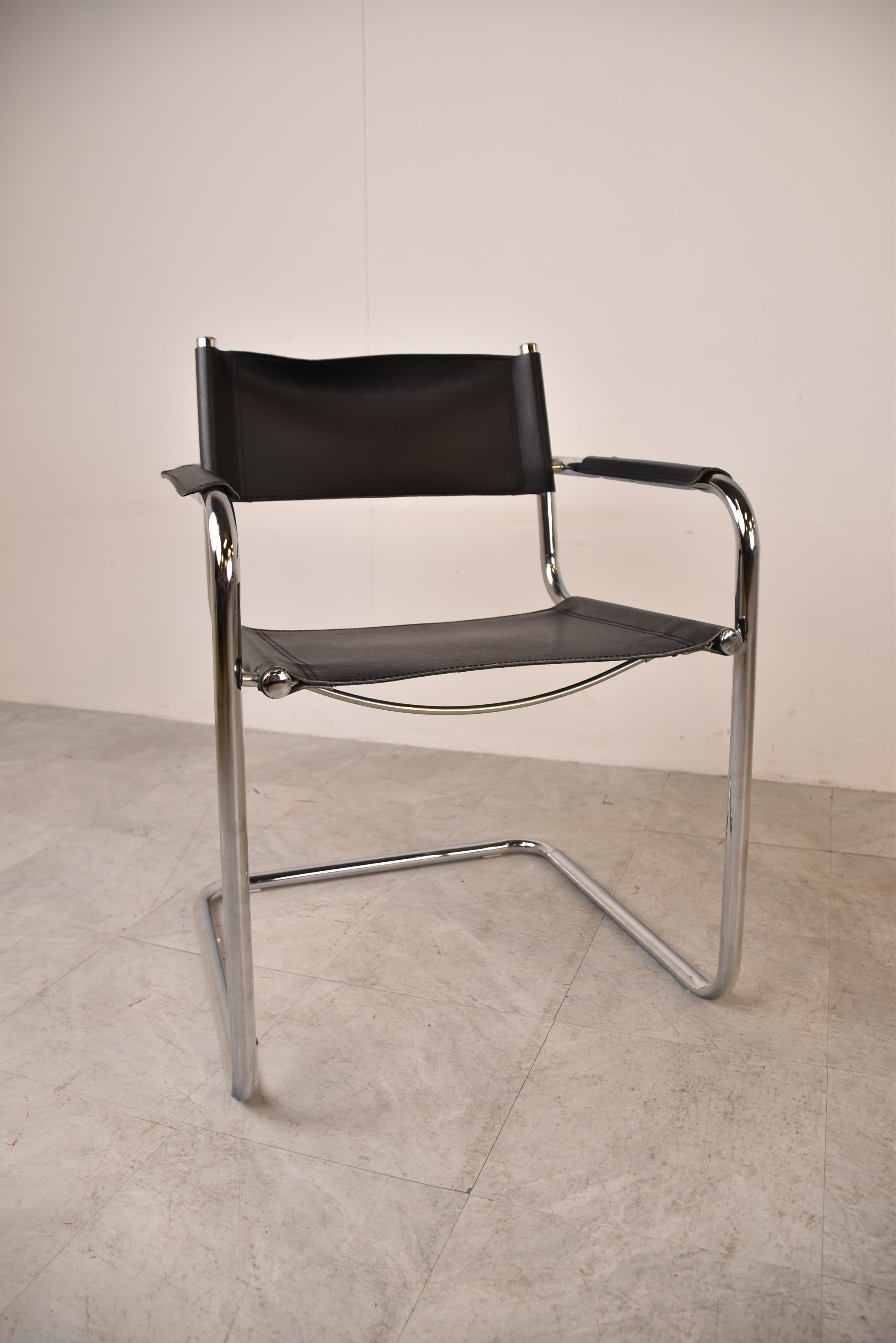 Set of 6 Leather Cantilever Dining Chairs, 1970s 2