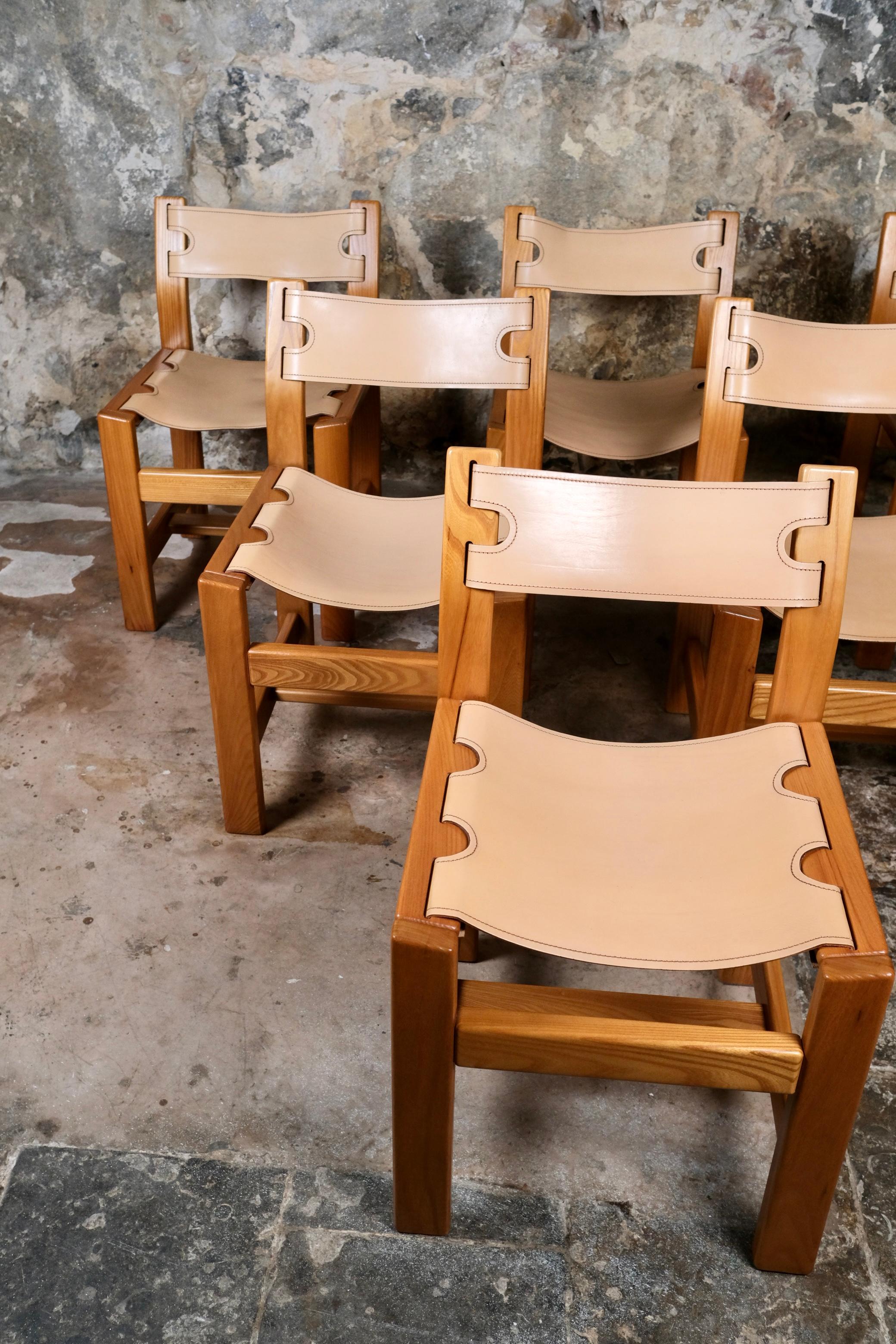 Late 20th Century Set of 6 leather chairs by Maison Regain, made in France, 1980s For Sale