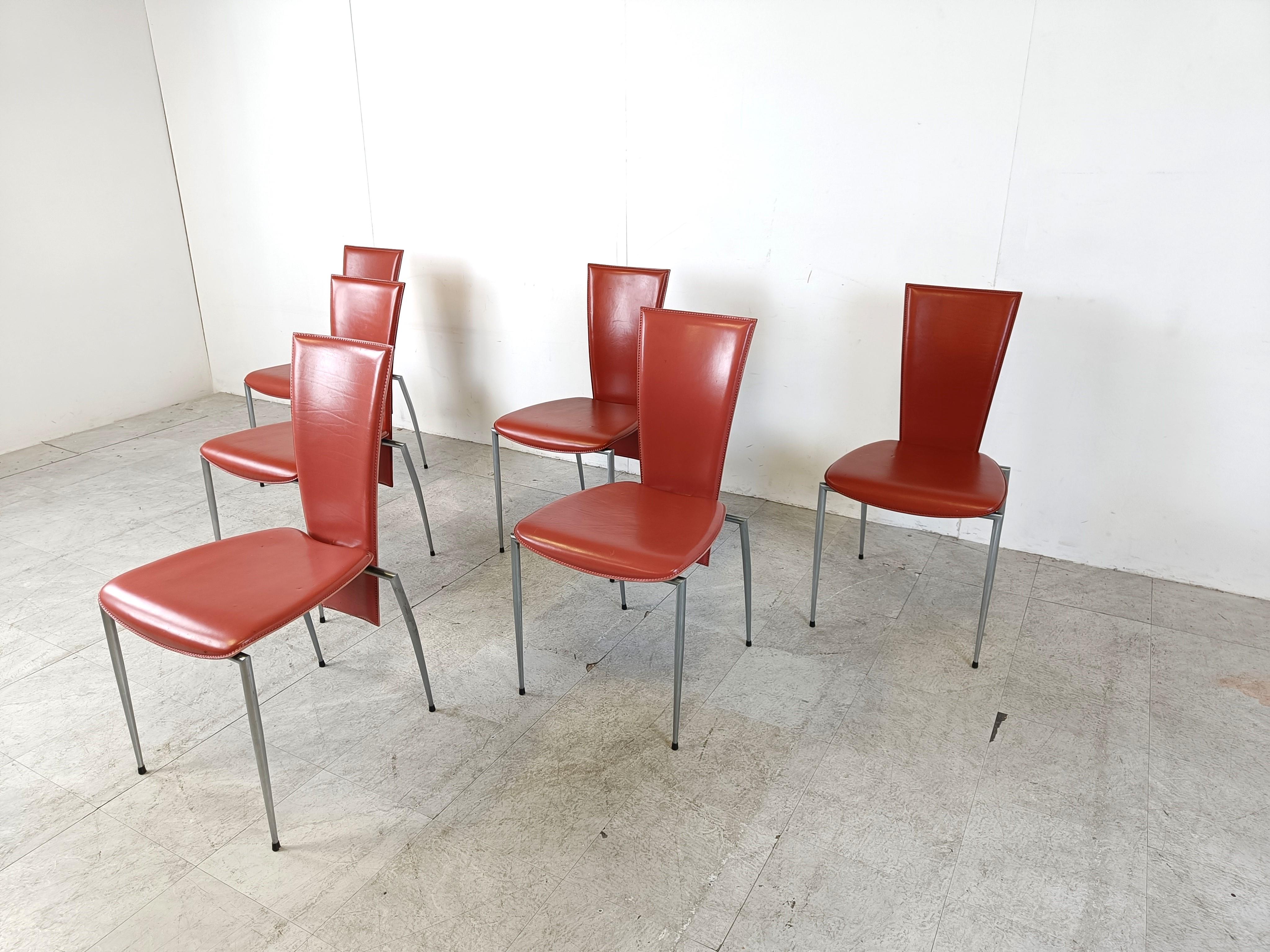 Post-Modern Set of 6 leather dining chairs by Arrben Italy, 1980s