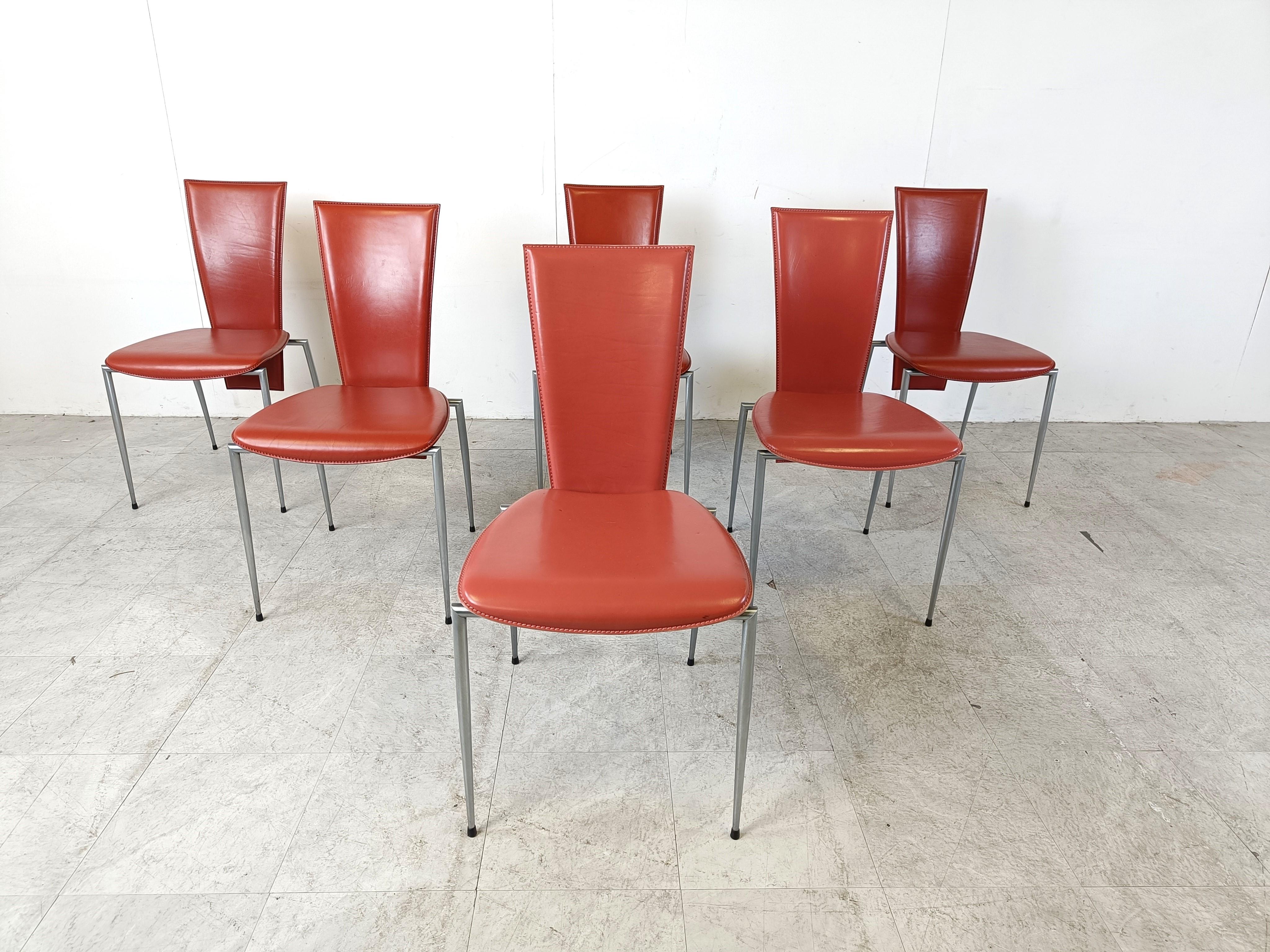Set of 6 leather dining chairs by Arrben Italy, 1980s In Excellent Condition In HEVERLEE, BE