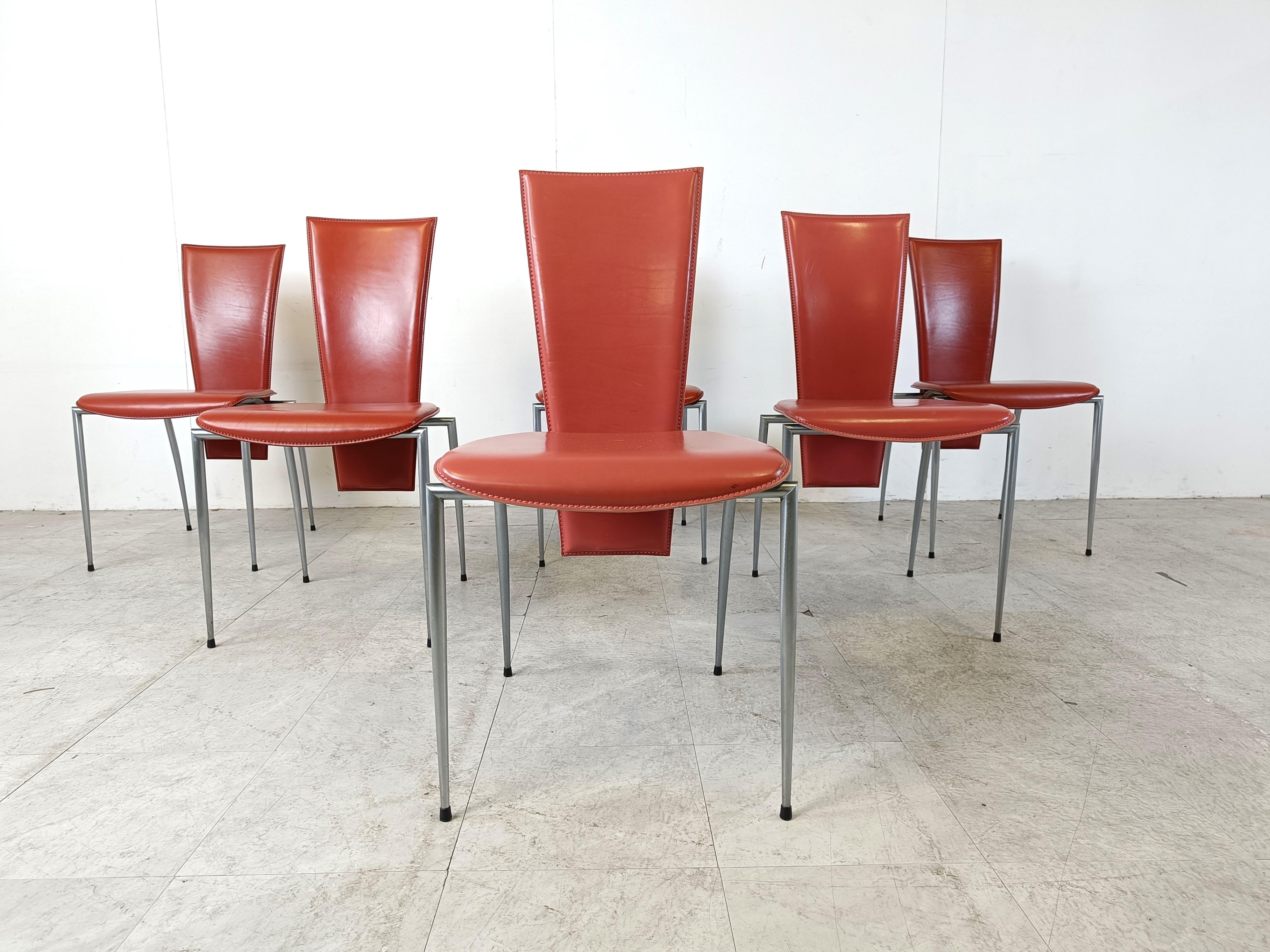 Late 20th Century Set of 6 leather dining chairs by Arrben Italy, 1980s