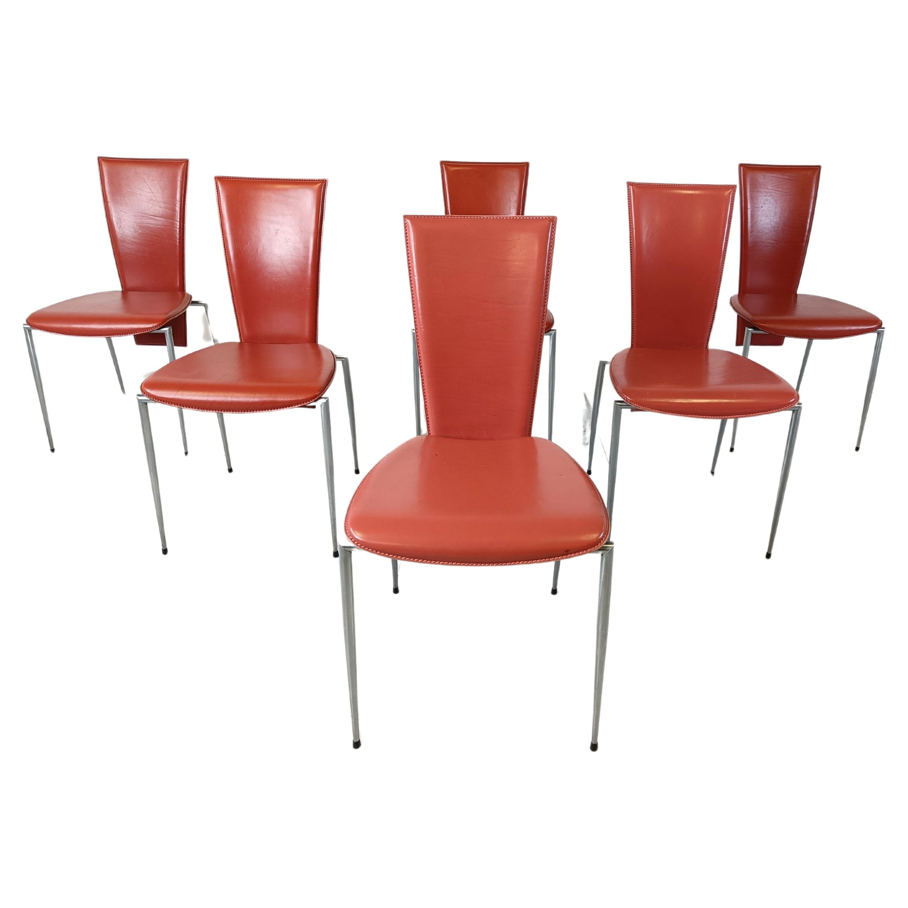 Set of 6 leather dining chairs by Arrben Italy, 1980s