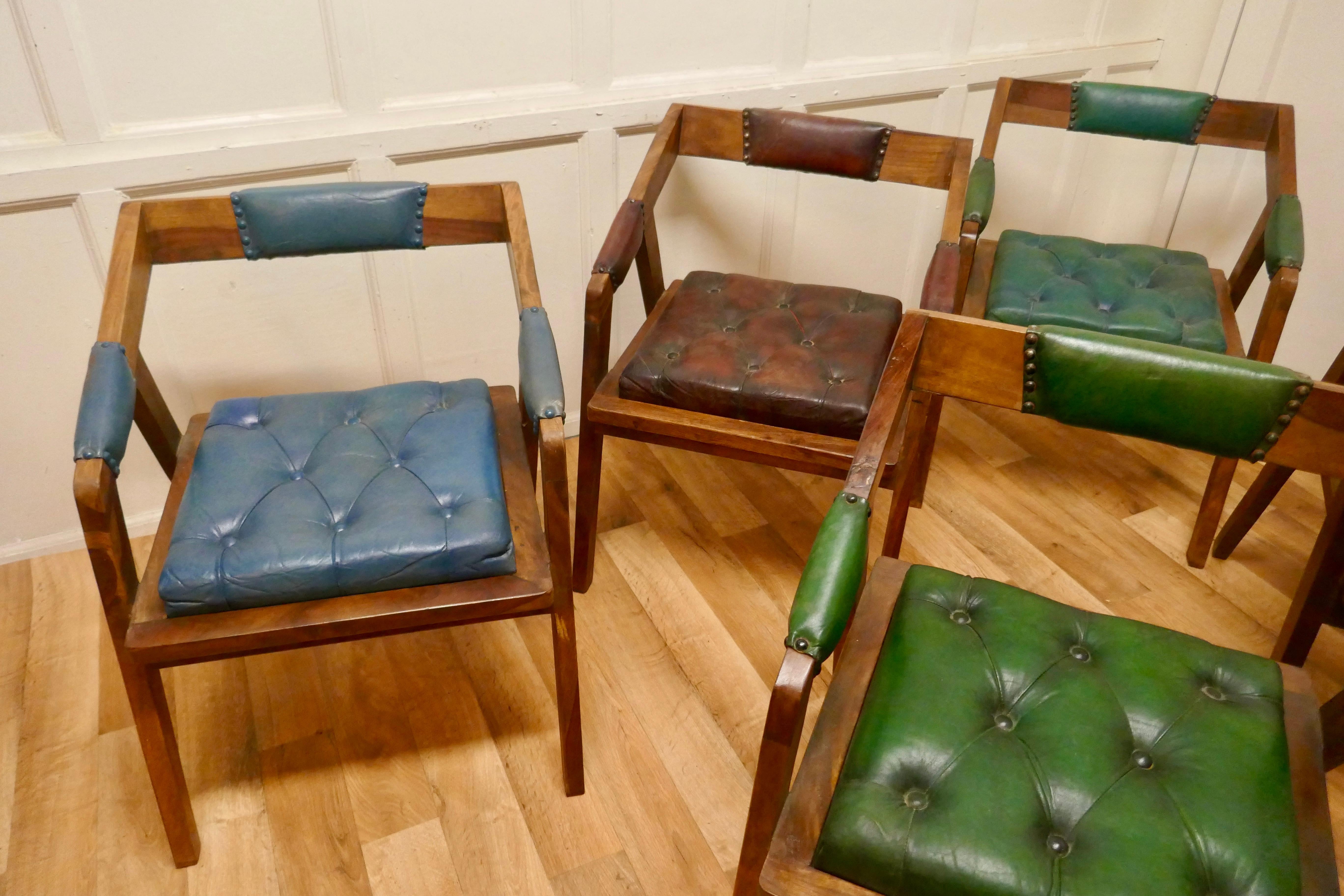 Set of 6 Leather & Fruitwood Dining Chairs, Mid-Century Design In Good Condition In Chillerton, Isle of Wight