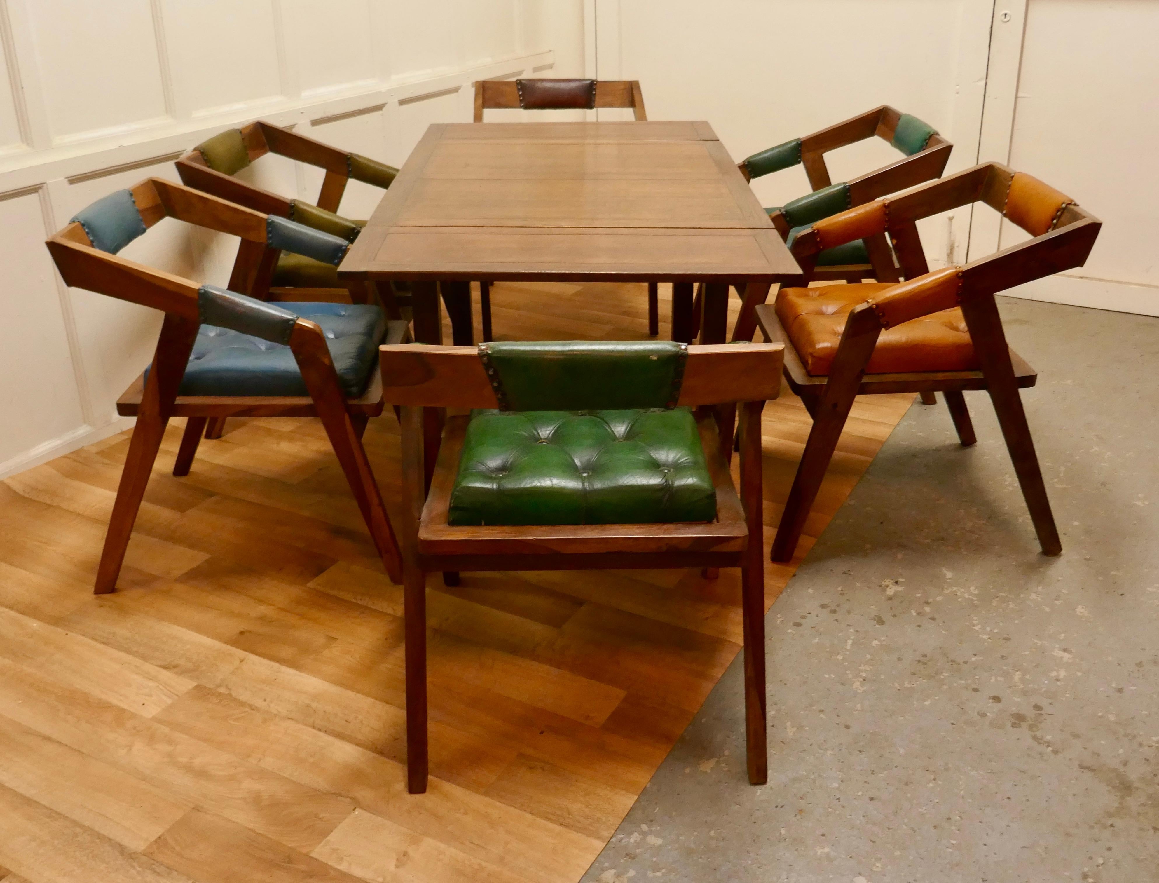Set of 6 Leather & Fruitwood Dining Chairs, Mid-Century Design 2