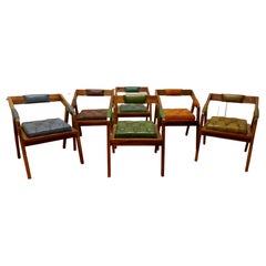 Vintage Set of 6 Leather & Fruitwood Dining Chairs, Mid-Century Design