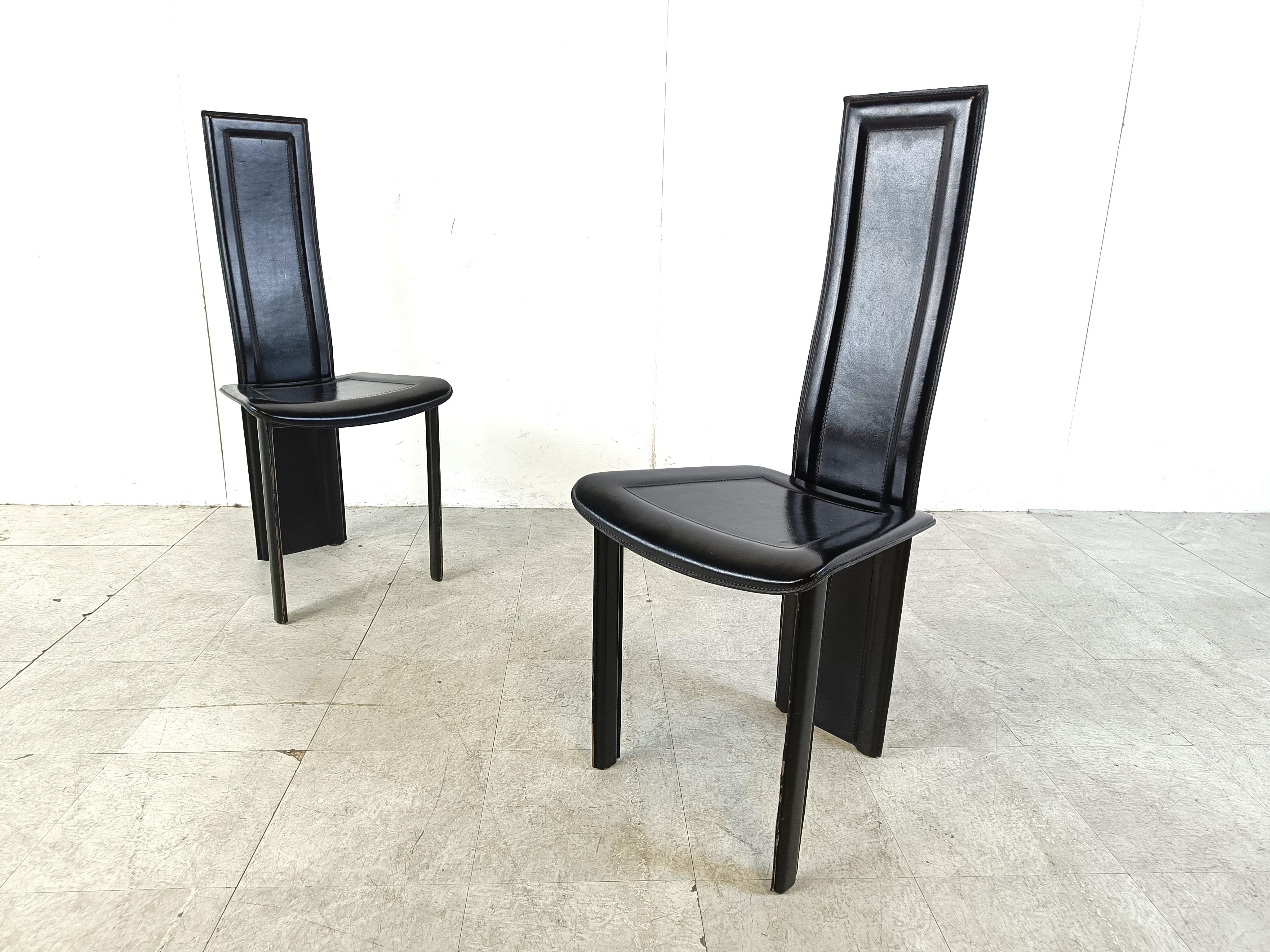 Late 20th Century Set of 6 leather high back dining chairs, 1980s  For Sale