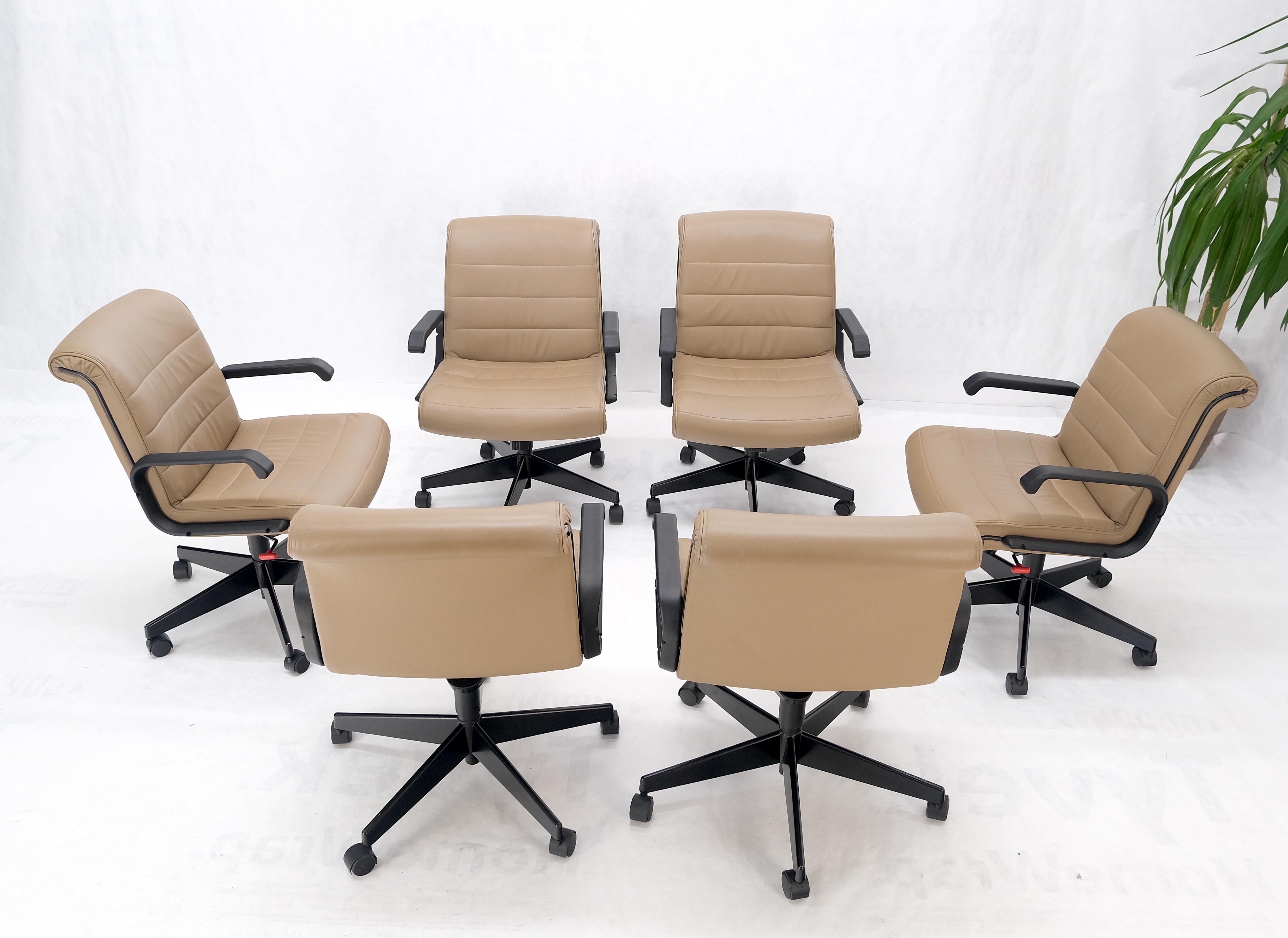 Set of 6 Leather Knoll Adjustable Office Chairs on Casters Mint! 5
