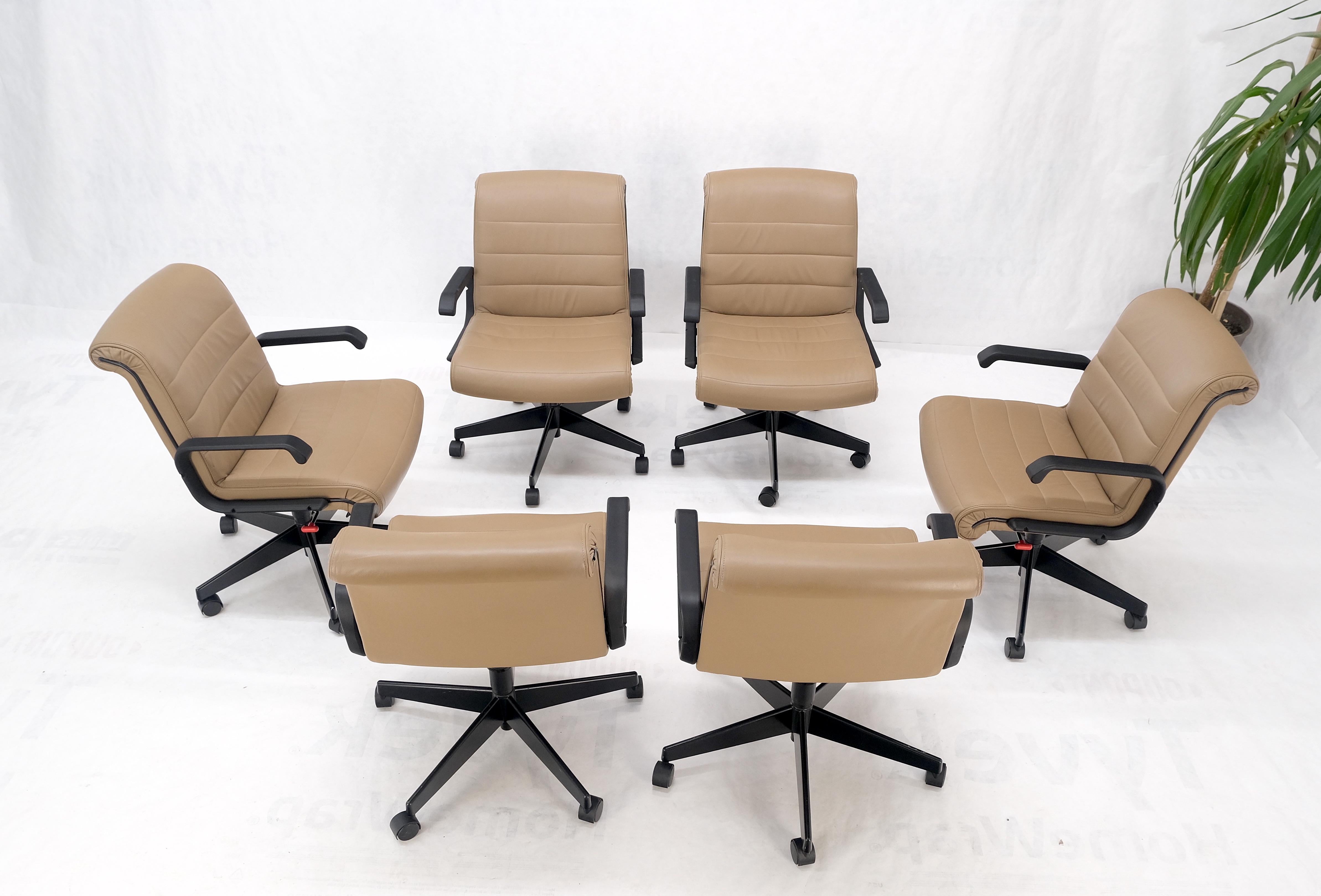 Set of 6 Leather Knoll Adjustable Office Chairs on Casters Mint! 7