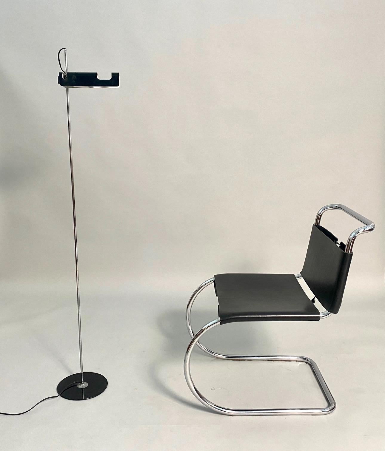 Vintage set of 6 MR10 dining chairs by Mies Van der Rohe. Chrome cantilevered frames with black original leather