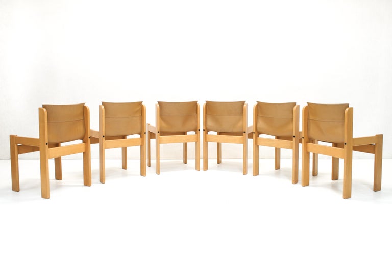 Set of 6 Leather Sling Dining Chairs from Ibisco, Italy at 1stDibs