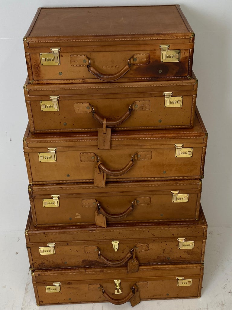 Set of Vintage Leather Luggages antique Suitcases 1920s 