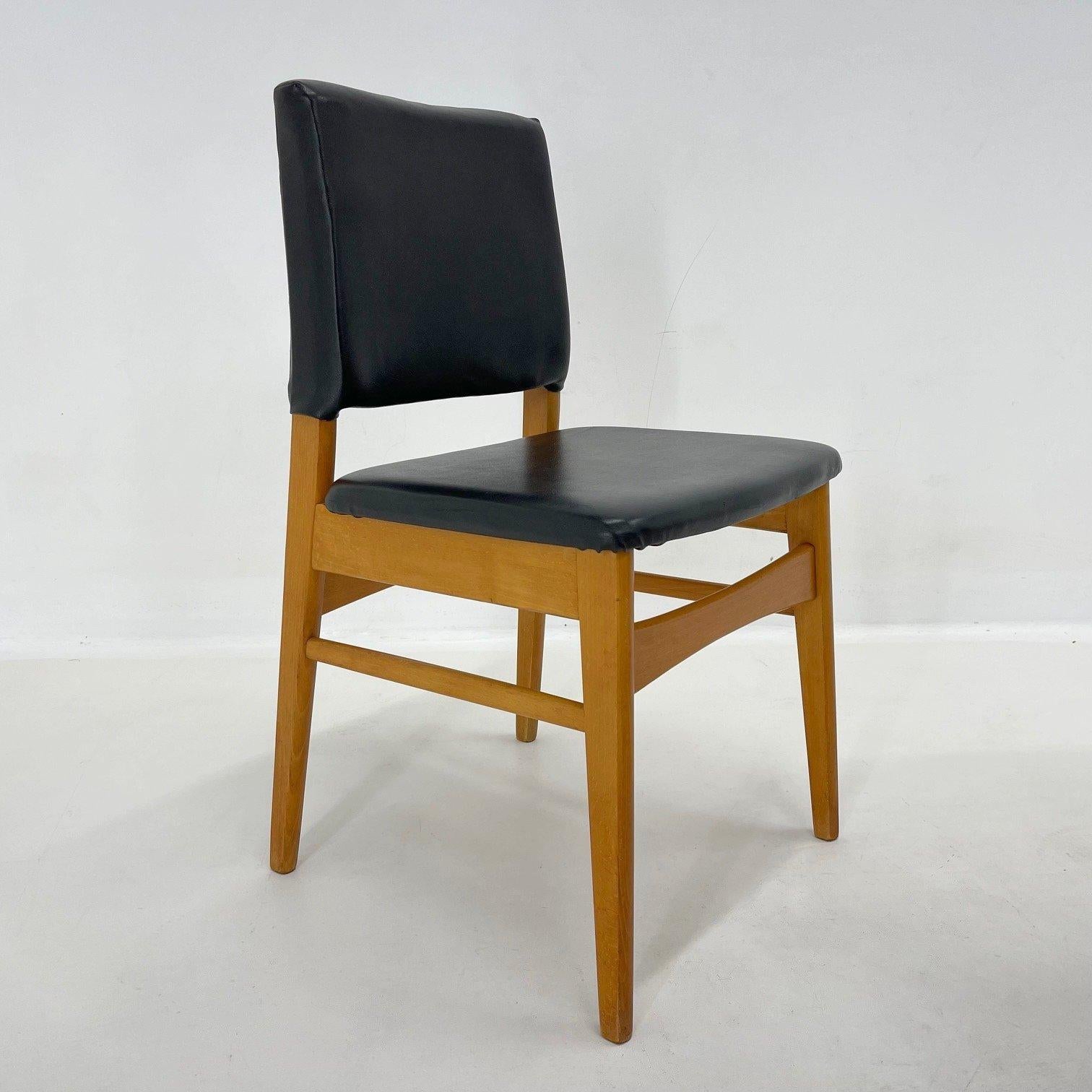 Set of 6 Leatherette & Wood Chairs, Czechoslovakia, 1960's For Sale 1