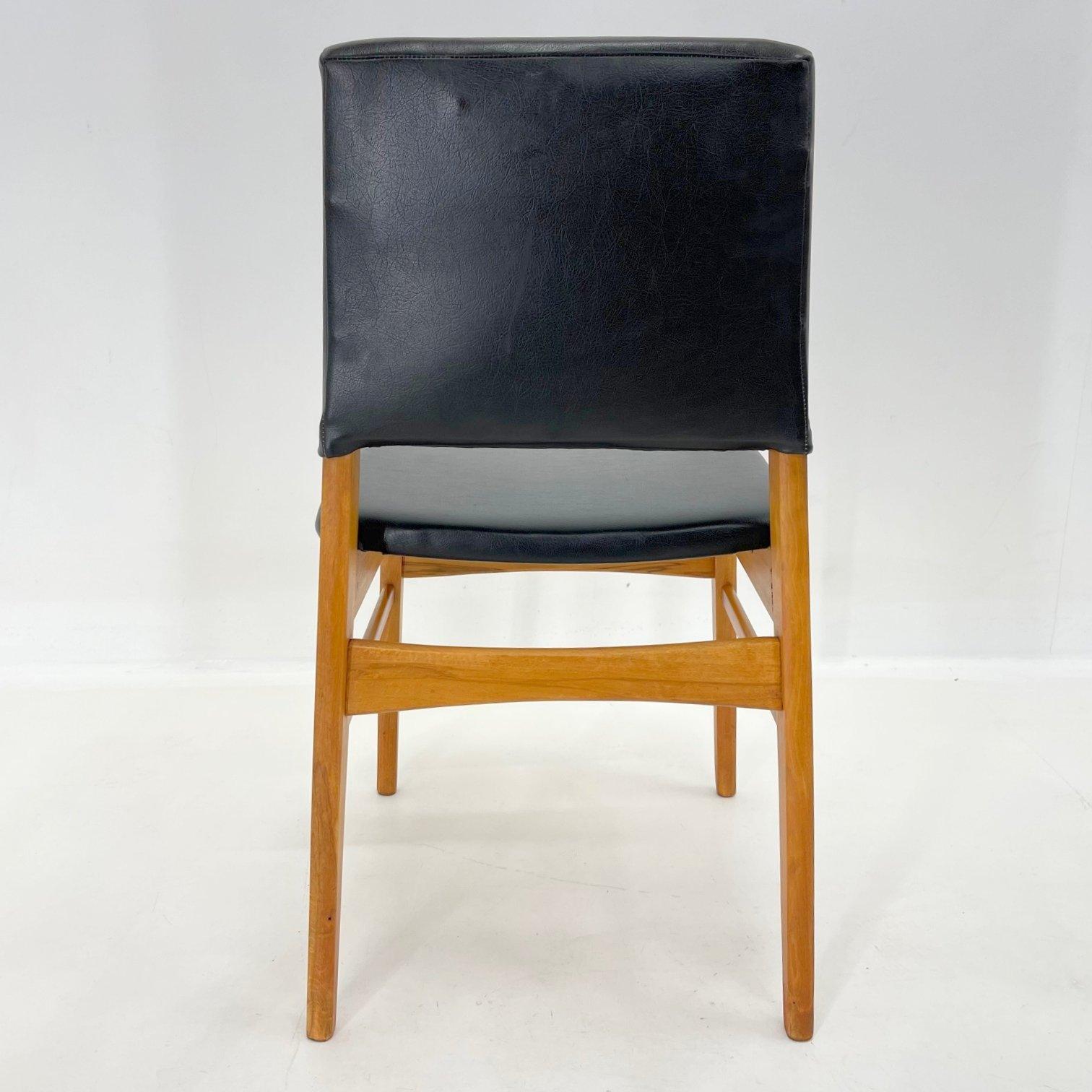 Set of 6 Leatherette & Wood Chairs, Czechoslovakia, 1960's For Sale 4