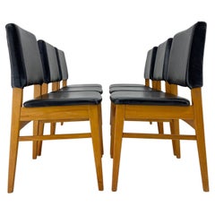 Set of 6 Leatherette & Wood Chairs, Czechoslovakia, 1960's