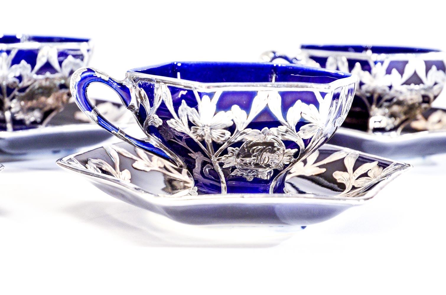 Set von 6 Tassen und Untertassen aus Silber im Art nouveau-Stil von Lenox (amerikanisch) im Angebot