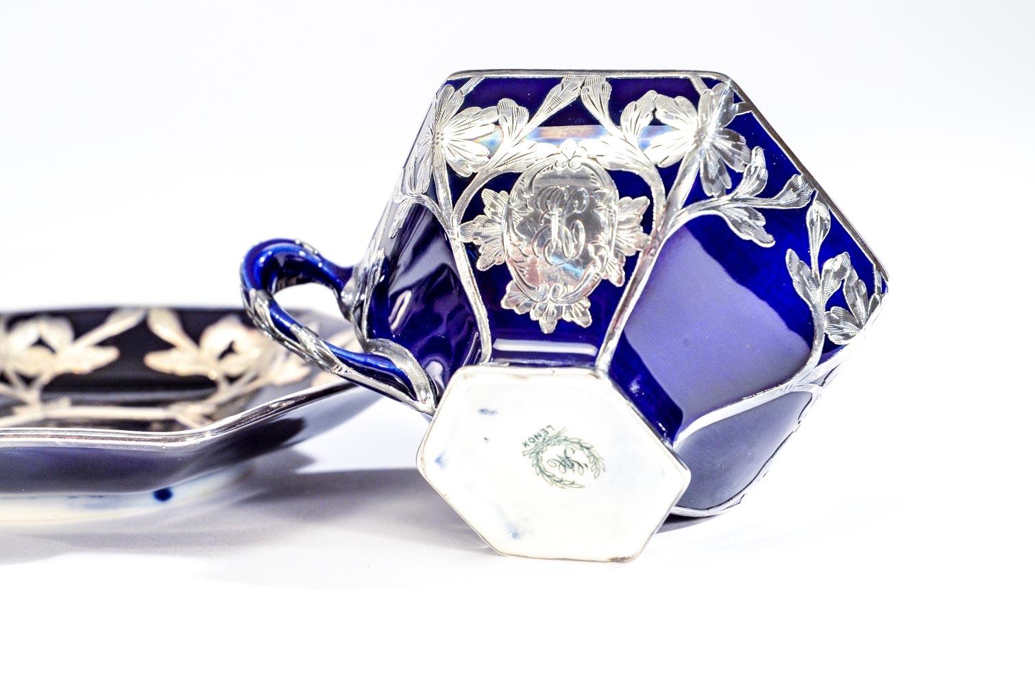 Set von 6 Tassen und Untertassen aus Silber im Art nouveau-Stil von Lenox im Zustand „Gut“ im Angebot in Great Barrington, MA