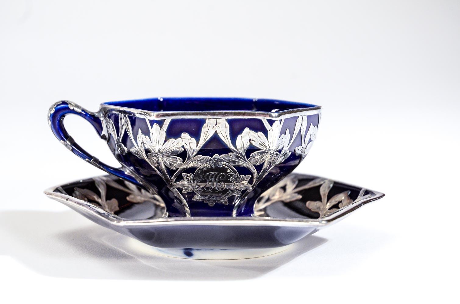 Set von 6 Tassen und Untertassen aus Silber im Art nouveau-Stil von Lenox (Porzellan) im Angebot