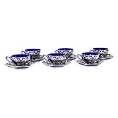 Juego de 6 tazas y platillos Lenox Art Nouveau de plata sobredorada