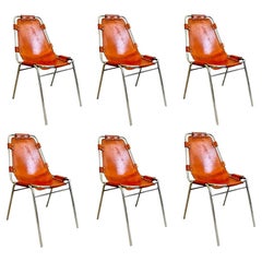 Vintage Set of 6 Les Arc Dining Chairs Selected by Charlotte Perriand, 1960s France