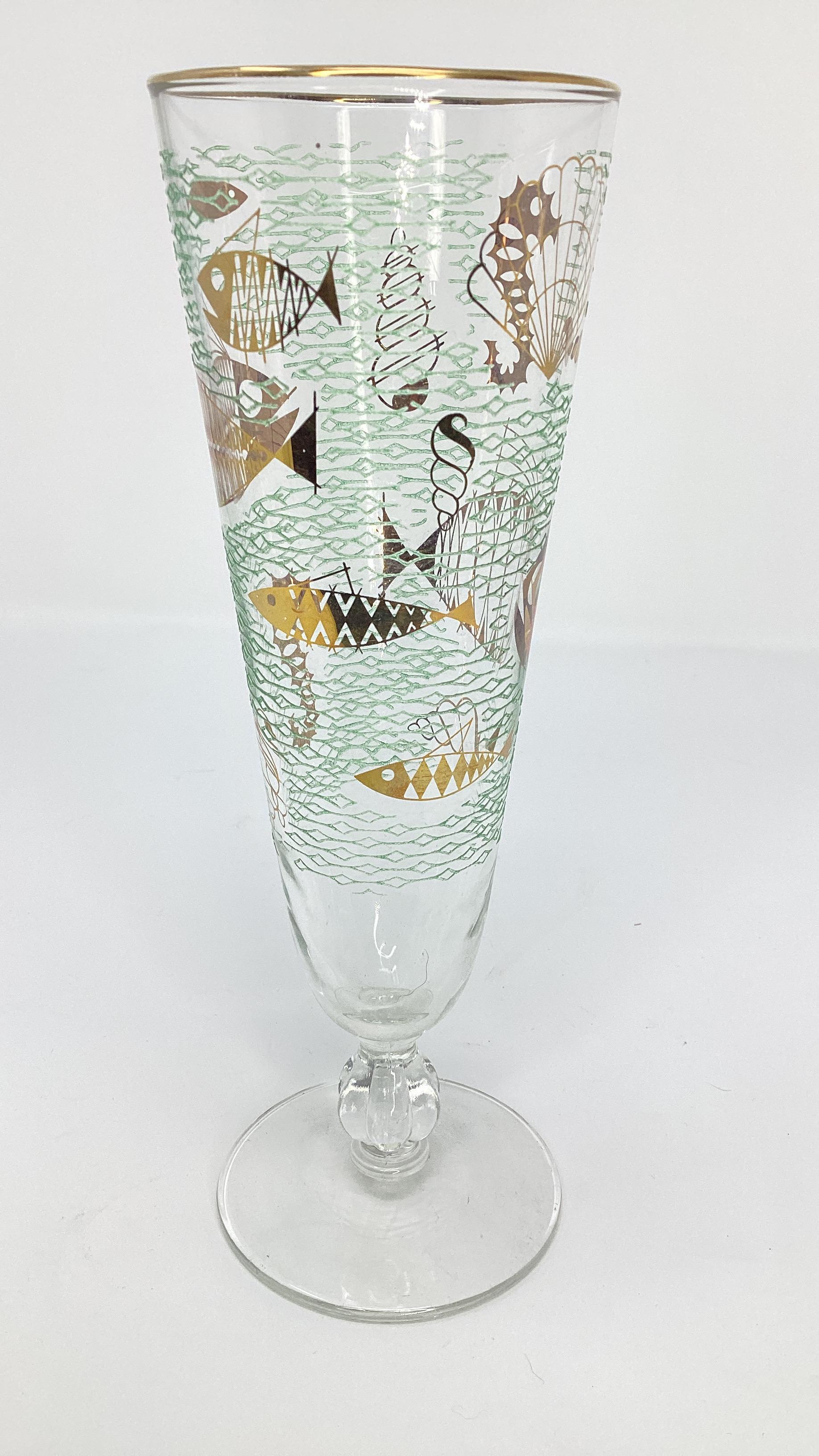 Mid-Century Modern Set of 6 Libbey Marine Life Pilsners  For Sale