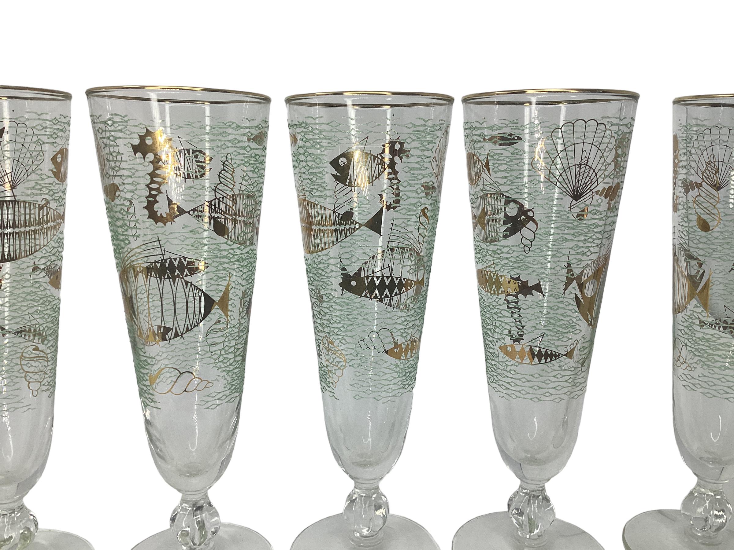 Glass Set of 6 Libbey Marine Life Pilsners  For Sale