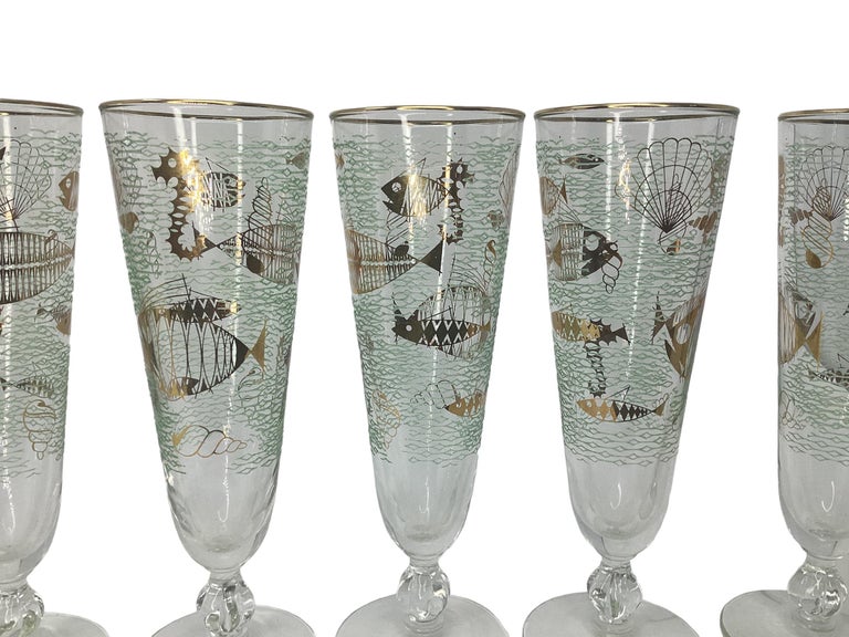 Vintage Libbey Glassware Marine Life Cocktail Glasses in the Atomic Style  at 1stDibs