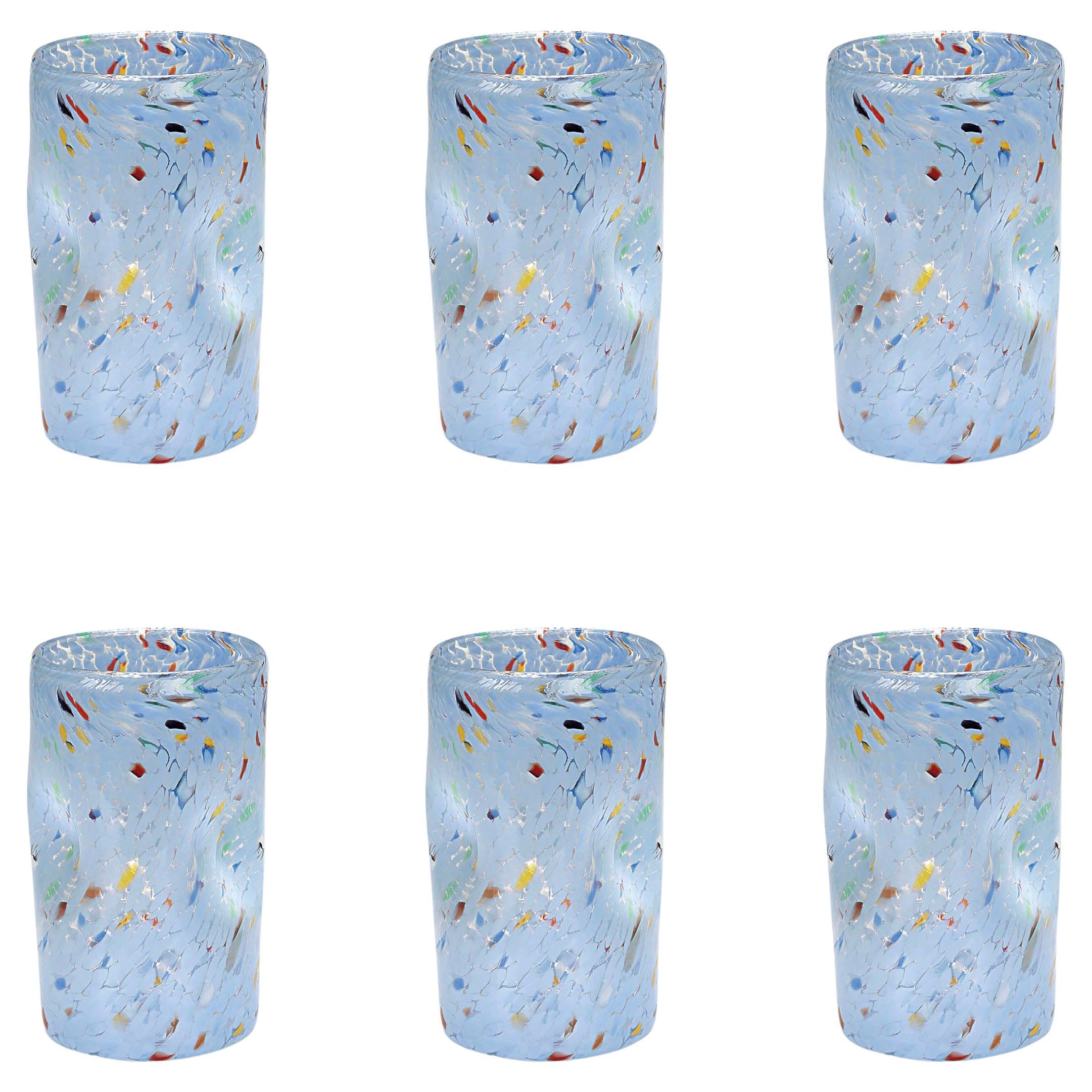 Set of 6 Light Blue, Periwinkle Handmade Unique Goto Murano Drinking Glasses