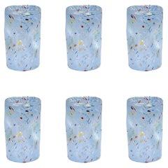 Set of 6 Light Blue, Periwinkle Handmade Unique Goto Murano Drinking Glasses