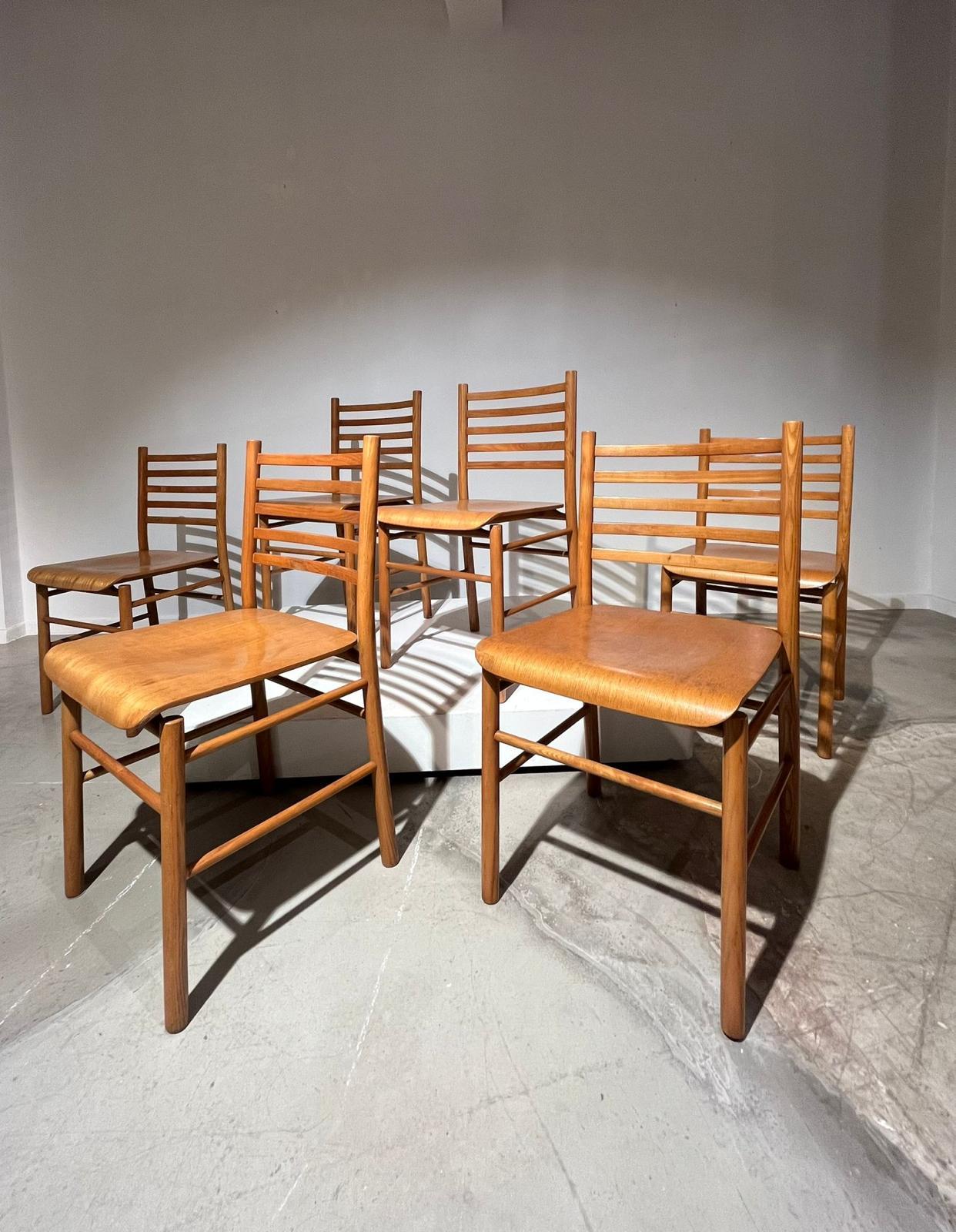 Light wood chairs, set of 6.