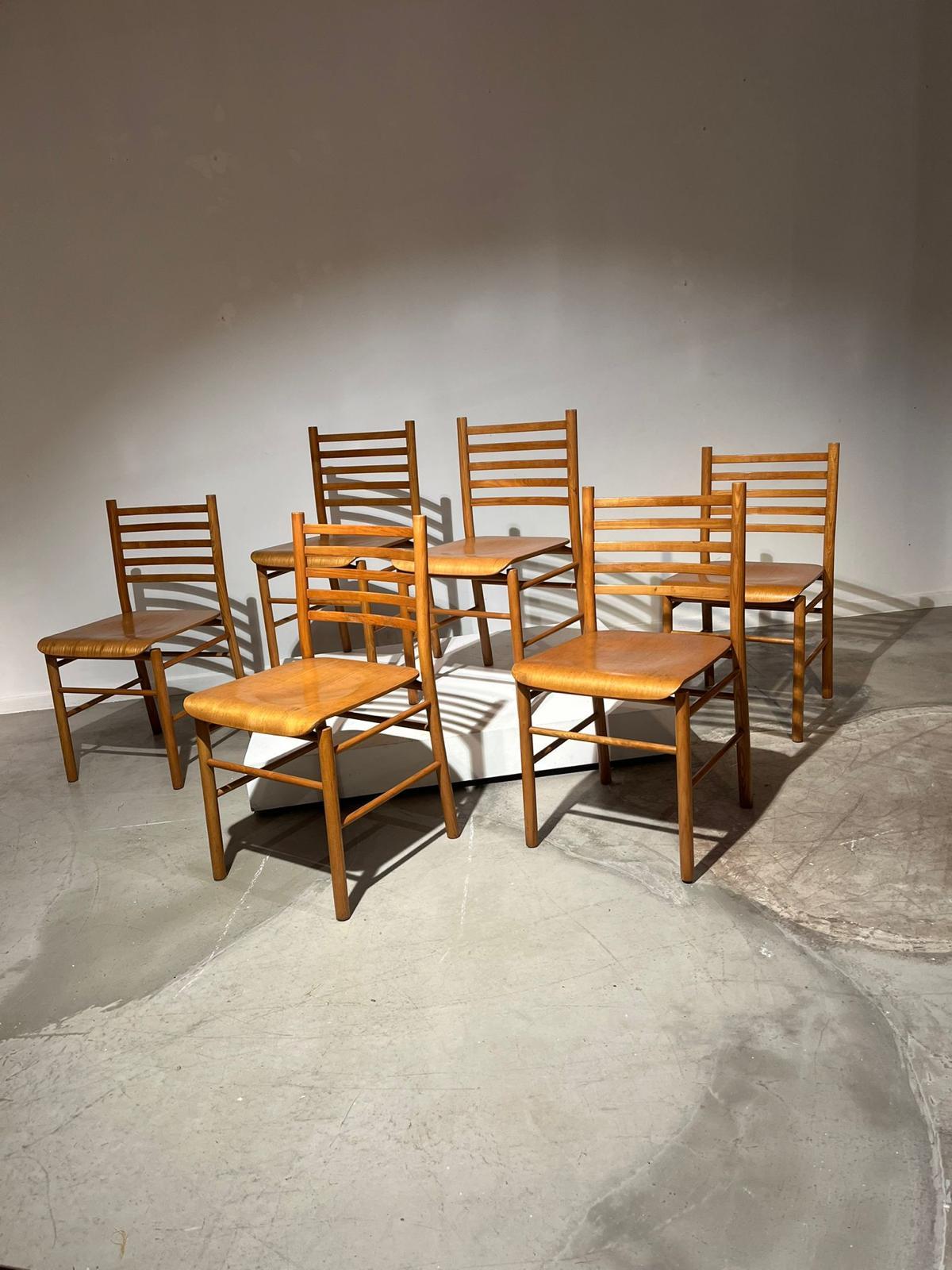 Mid-Century Modern Set of 6 Light Wood Dining Chairs