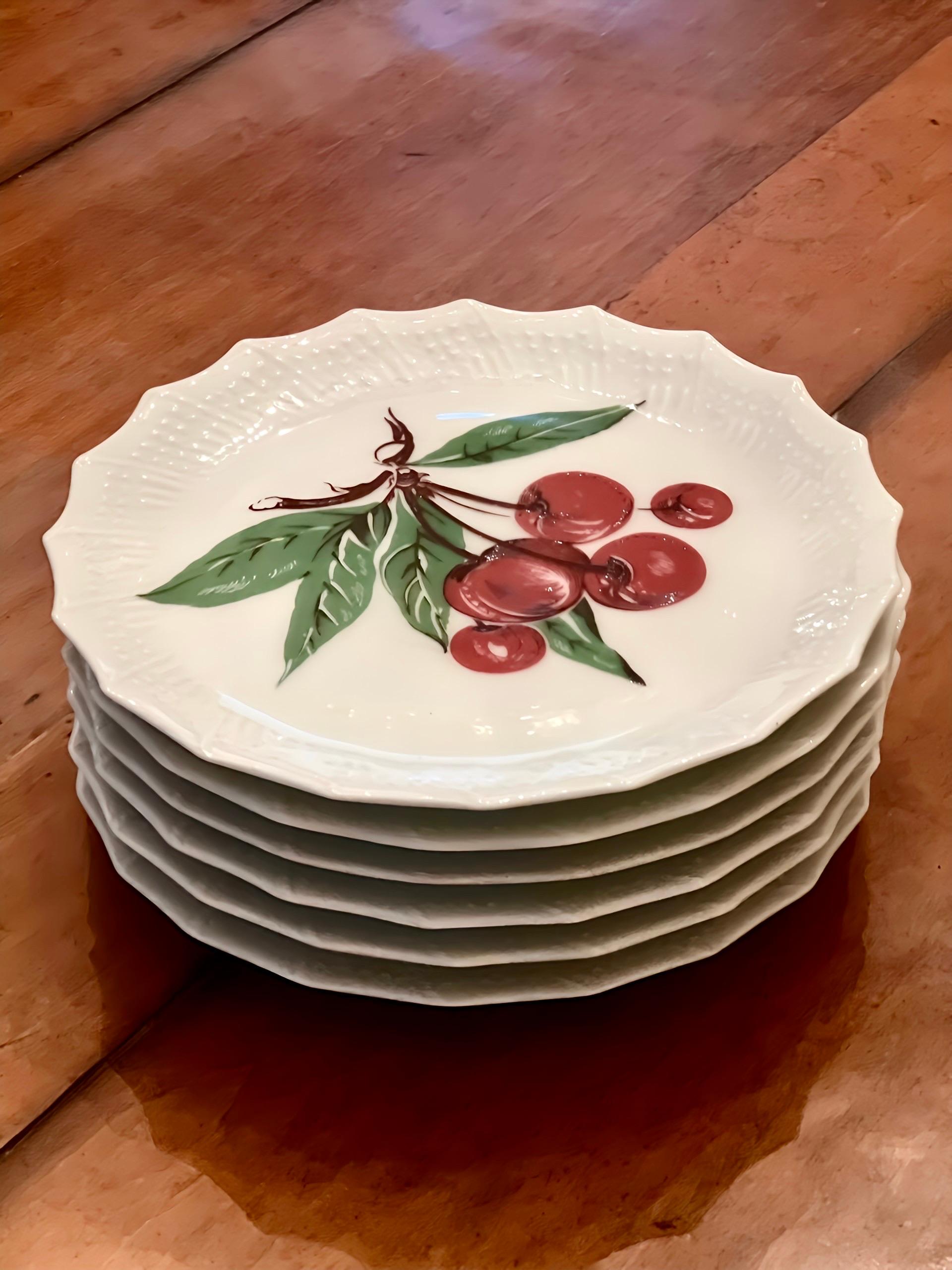 Set von 6 Limoges-Früchten-Dessert- oder Käsetellern mit verschiedenen Früchten, Frankreich im Angebot 3