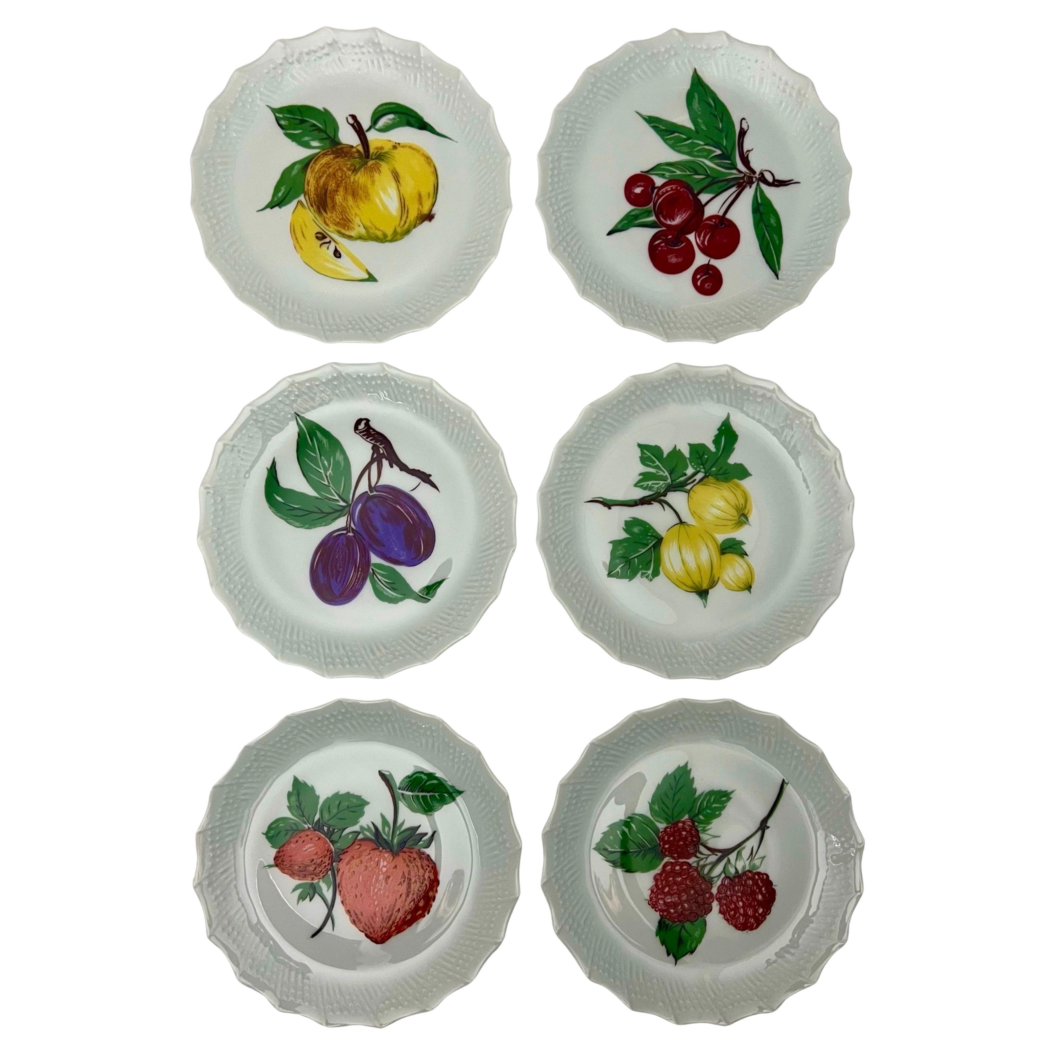 Lote de 6 Platos de Postre o Queso Limoges Francia Frutas Surtidas
