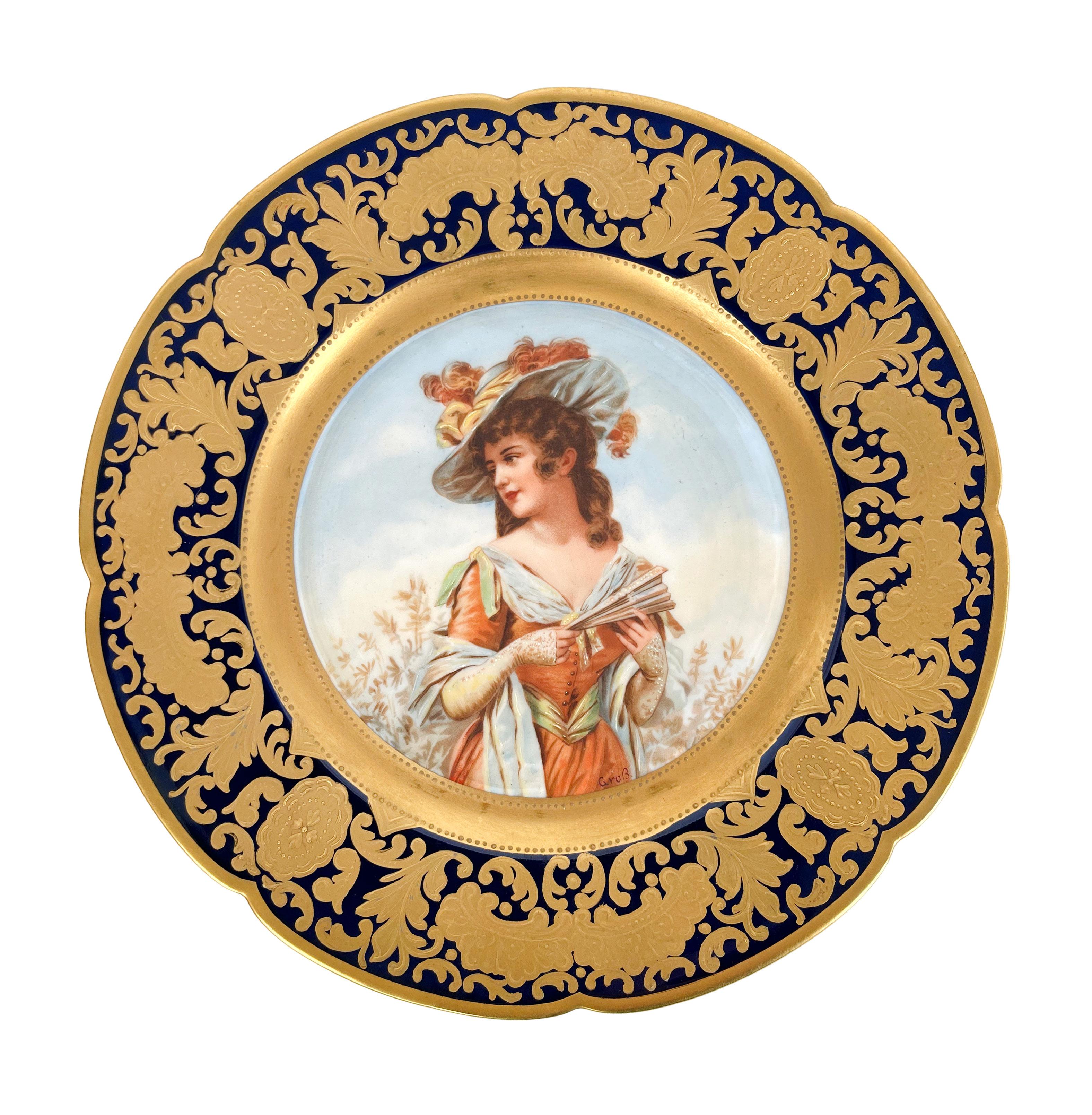 Set Of 6 Limoges Porcelain Cabinet Plates, France, Circa 1900 For Sale 3