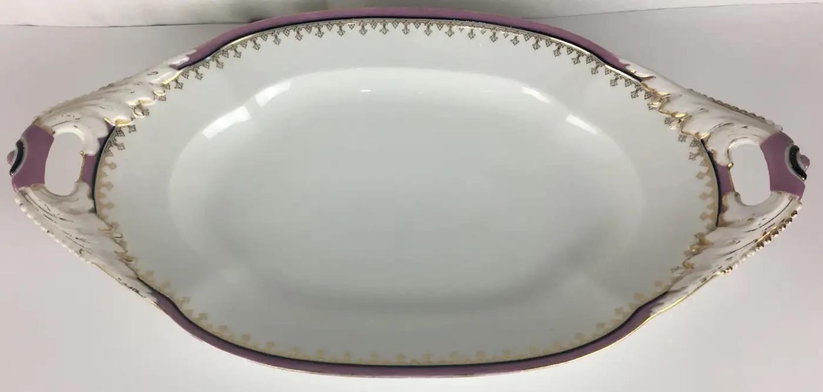 Art Deco Set of 6 Limoges Porcelain Serving Dishes, Platters, Bowl and Gravy Boats Set For Sale
