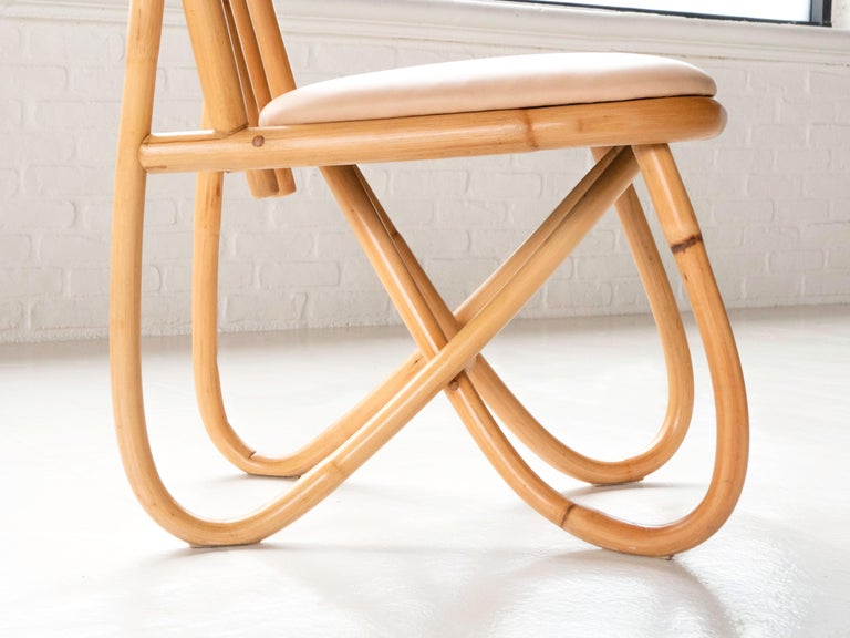 Set of 6 Loop Rattan Dining Chairs with Leather Seats, Circa 1950's For