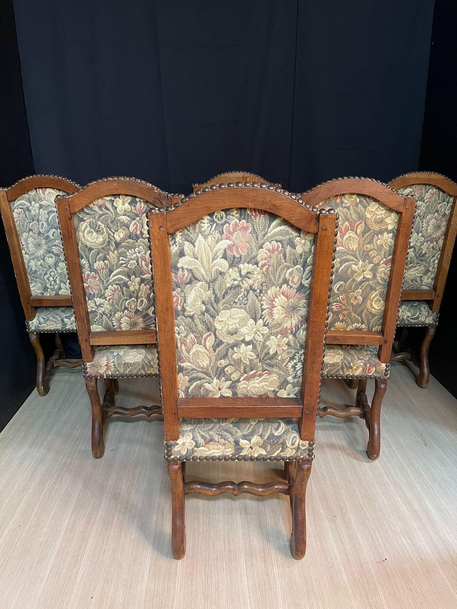 Louis XIV Set of 6 Louis xiv sheep bone chairs original tapestry dating from the  century  For Sale