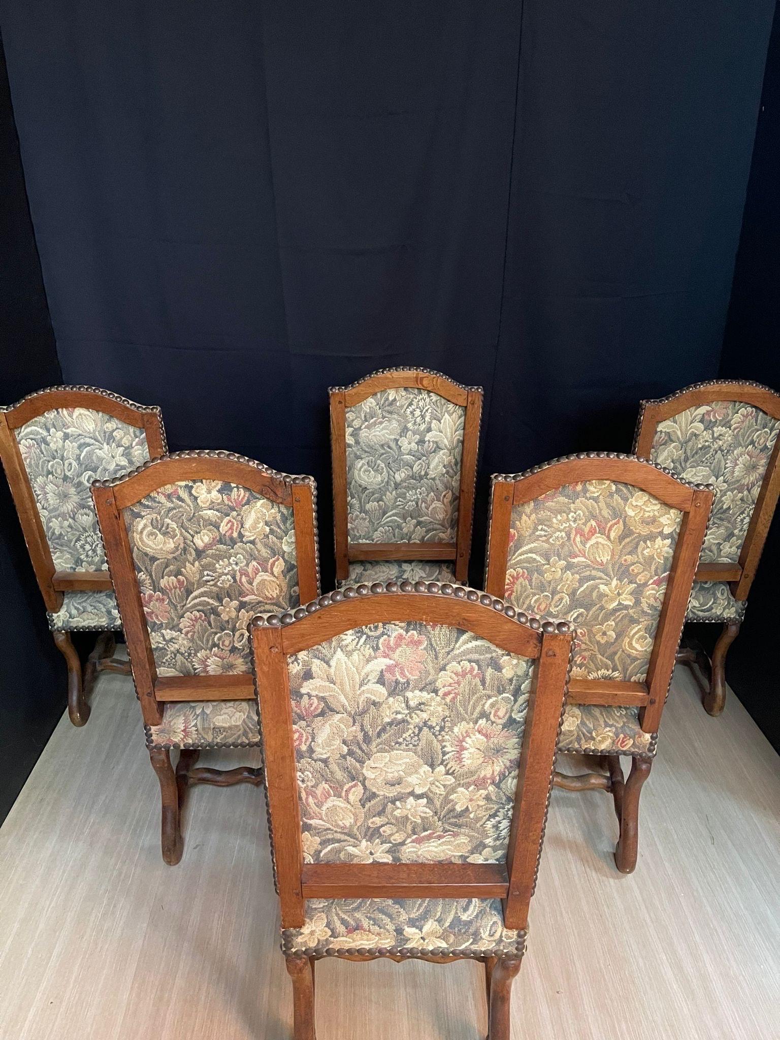 19th Century Set of 6 Louis xiv sheep bone chairs original tapestry dating from the  century  For Sale