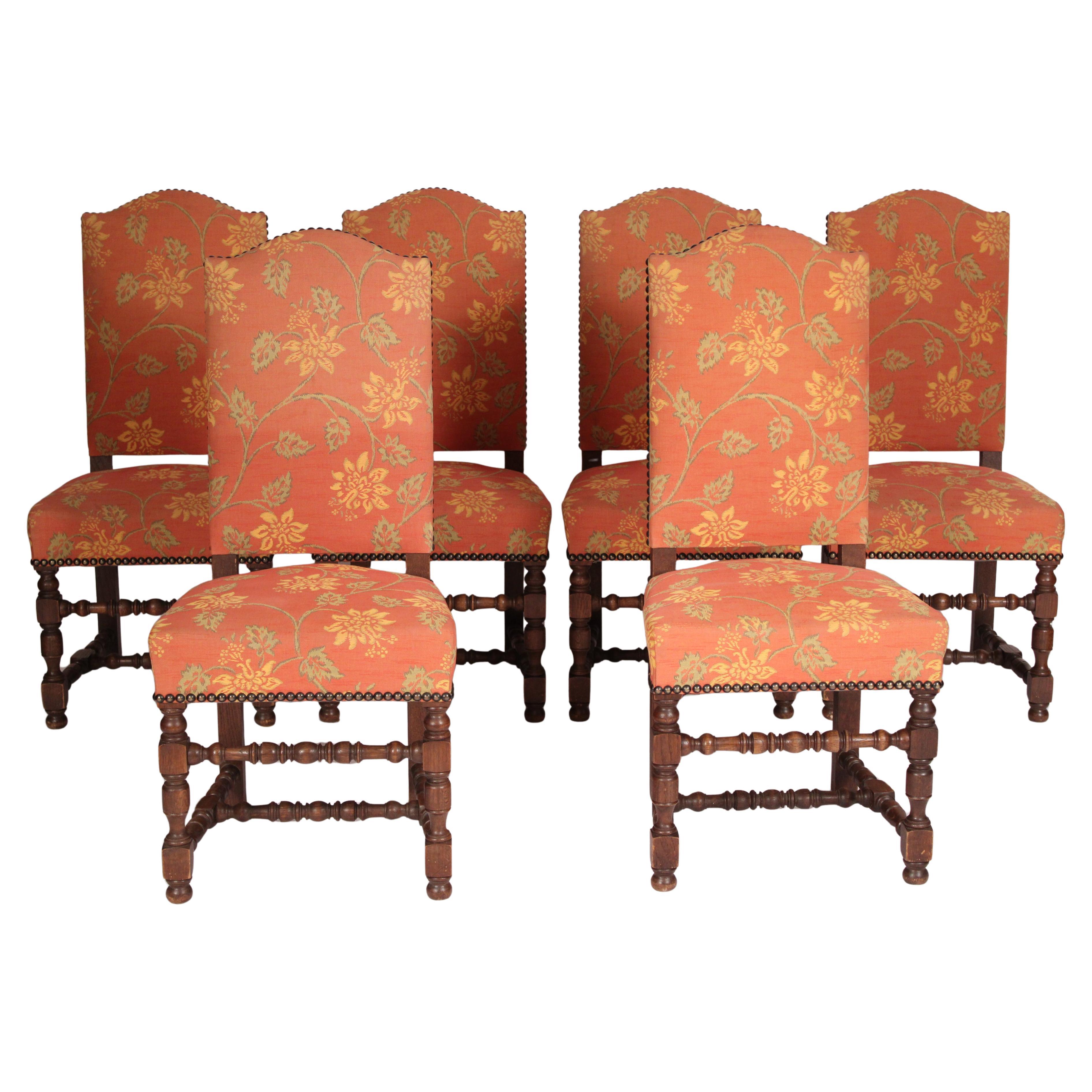 Set of 6 Louis XIV Style Oak Dining Room Chairs