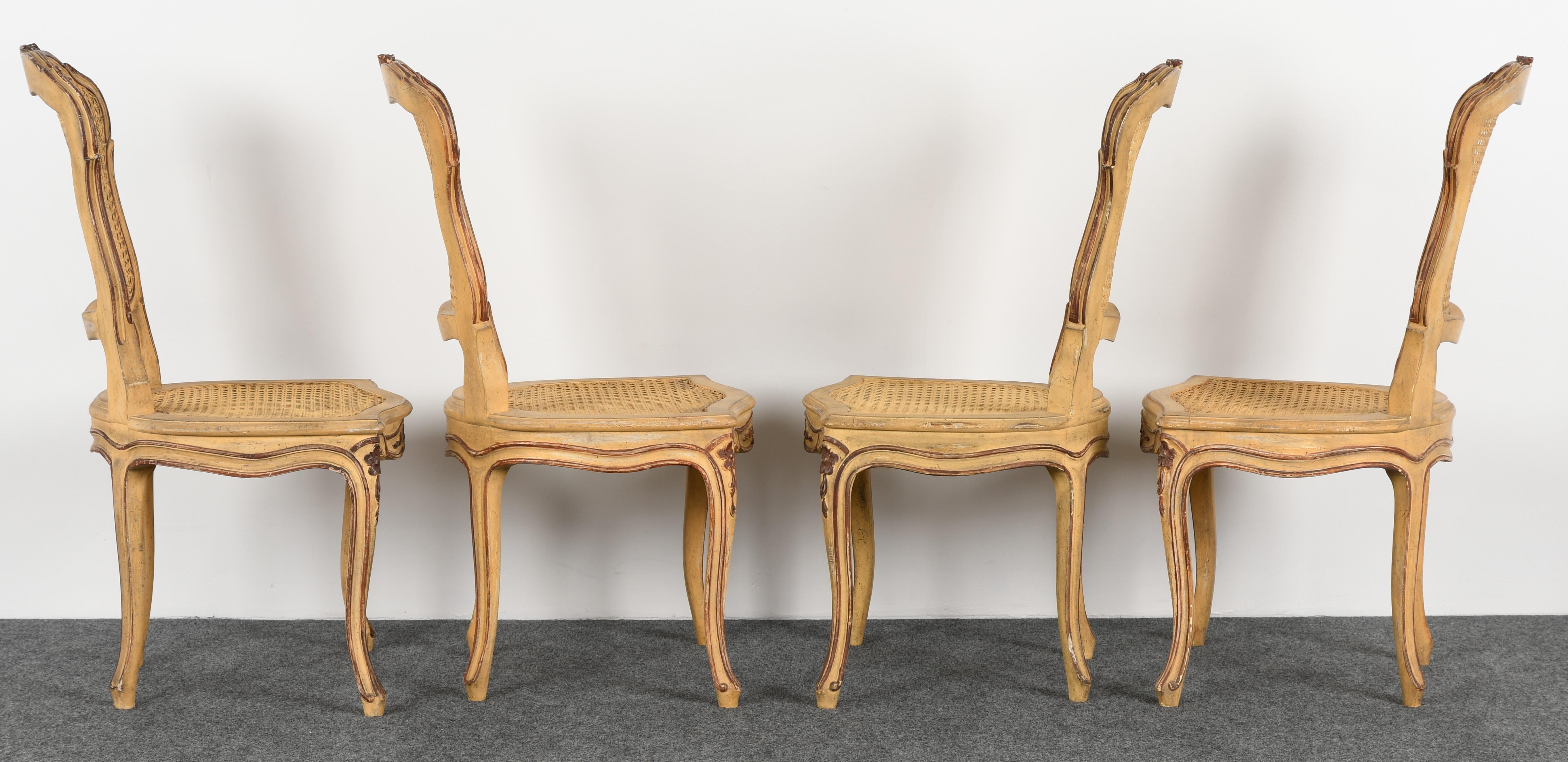 Cane Set of 6 Louis XV French Dining Chairs, 1950s