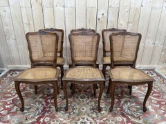 Juego de 6 sillas de estilo Luis XV con asiento de mimbre