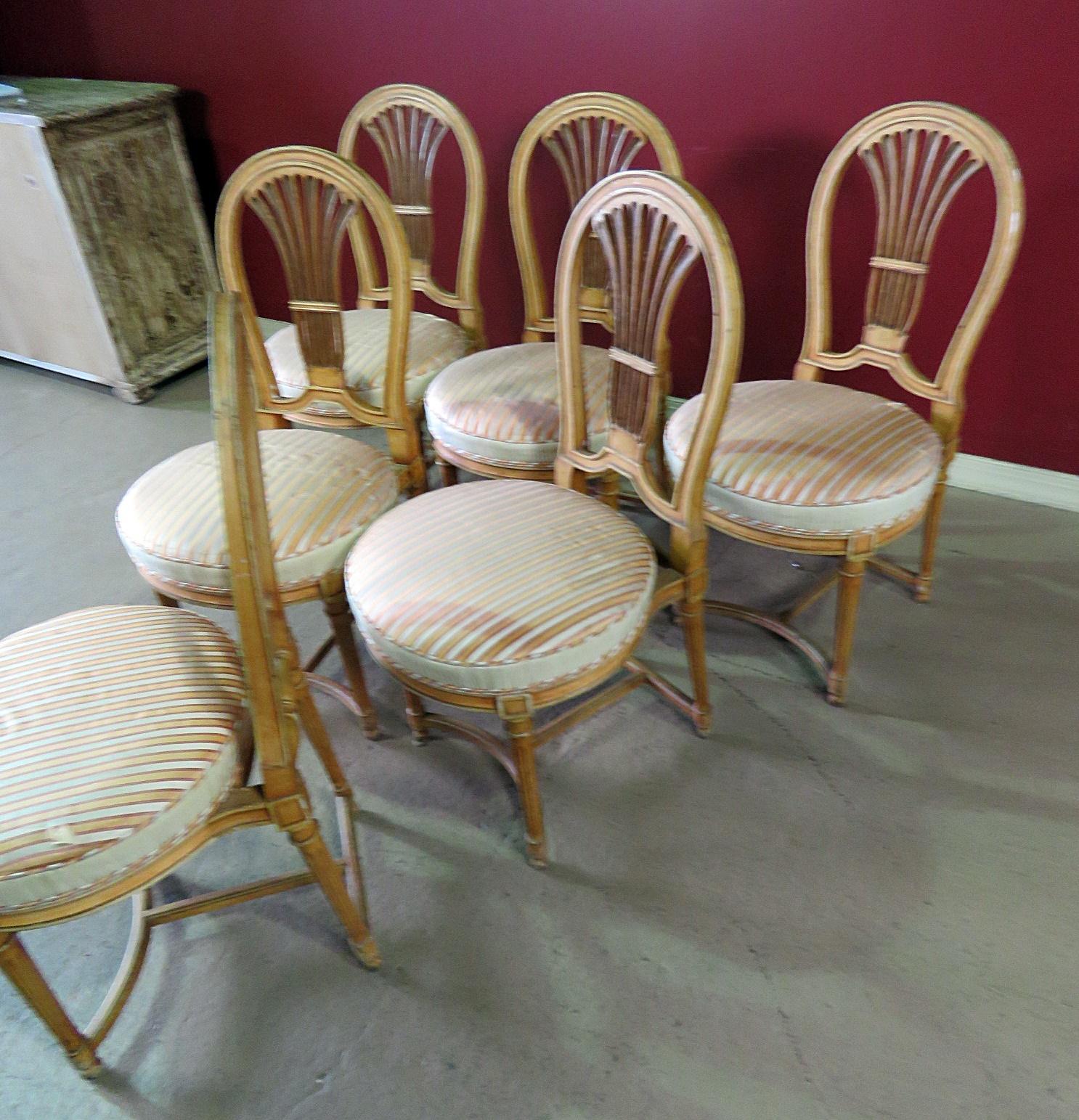 Upholstery Set of 6 Maison Jansen Style Louis XVI Balloon Back Dining Chairs