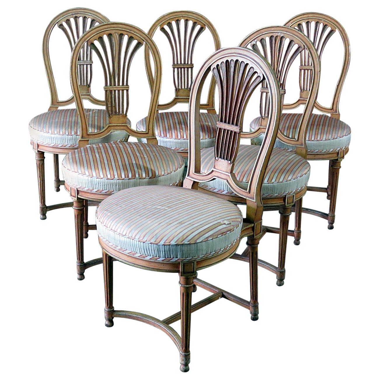 Set of 6 Maison Jansen Style Louis XVI Balloon Back Dining Chairs