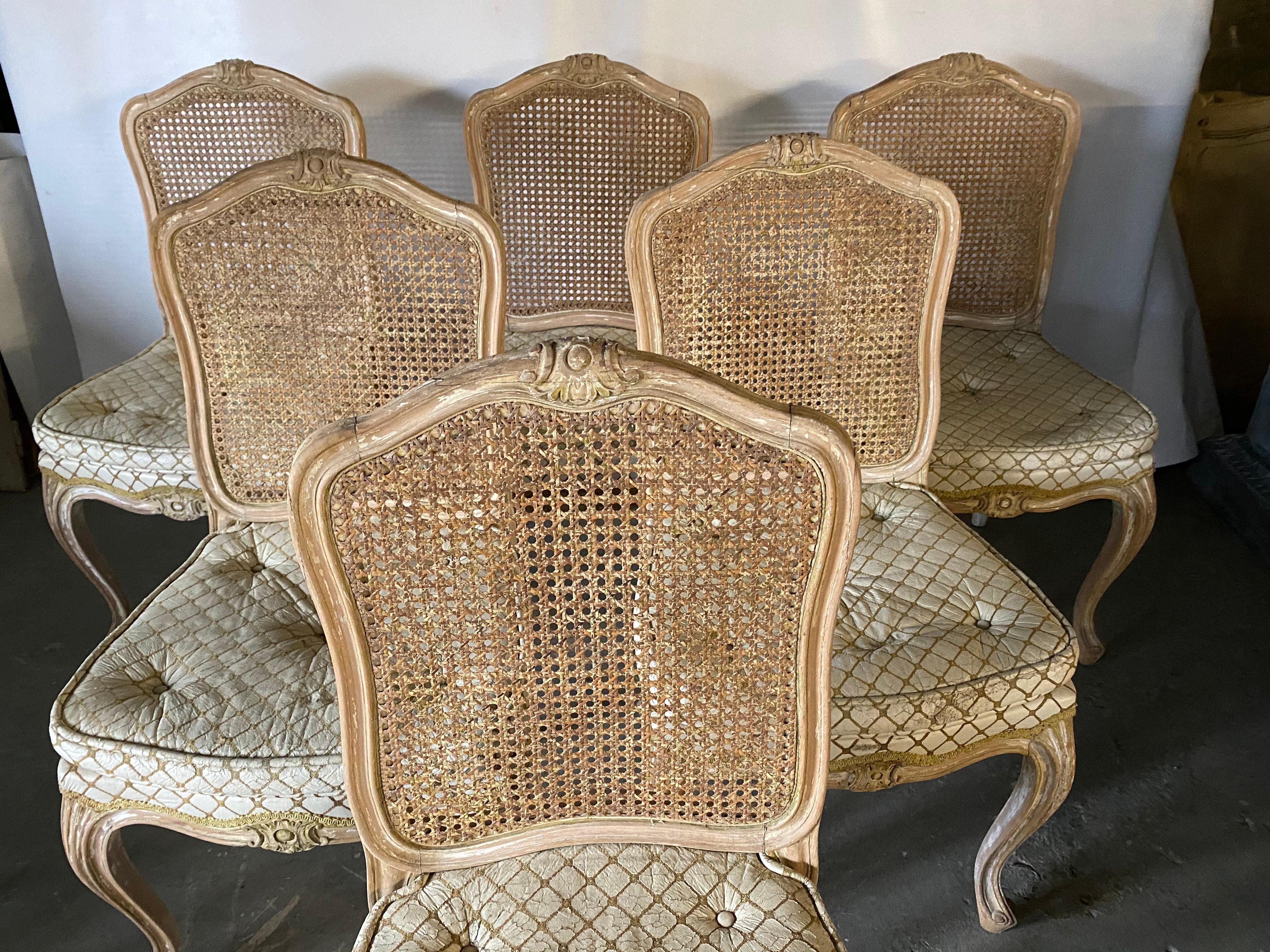 French Set of 6 Louis XV Style Painted Dining Chairs