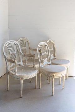 Set of 6 Louis XVI Dining Chairs, Including 2 Arm Chairs